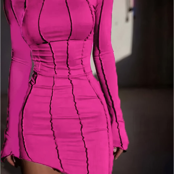Elara - Long Sleeve Asymmetrical Bodycon Mini Dress