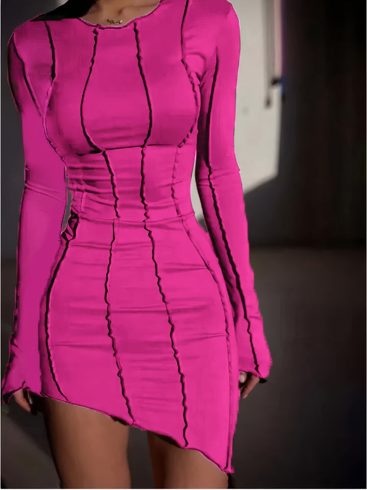 Elara - Long Sleeve Asymmetrical Bodycon Mini Dress