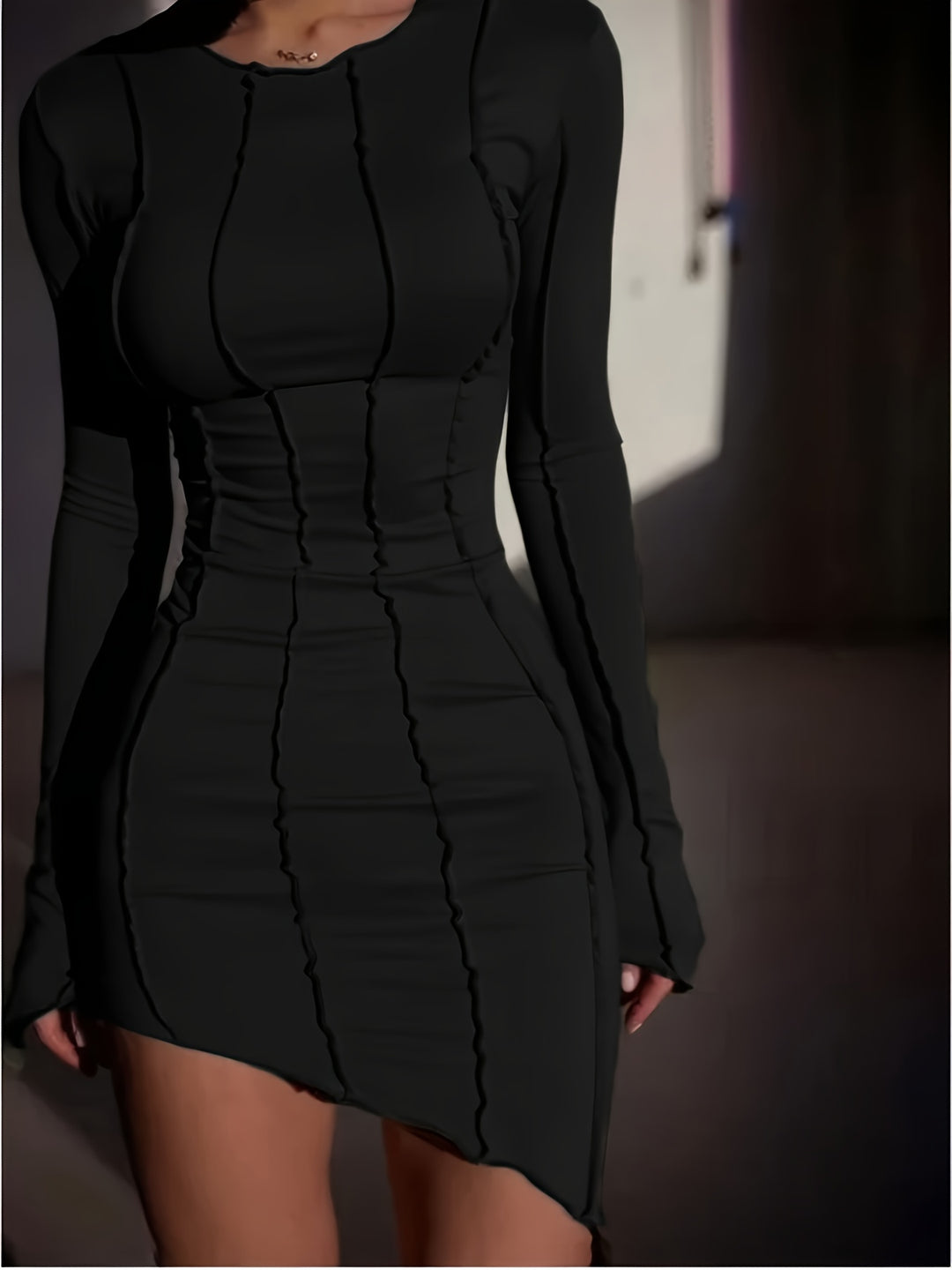 Elara - Long Sleeve Asymmetrical Bodycon Mini Dress