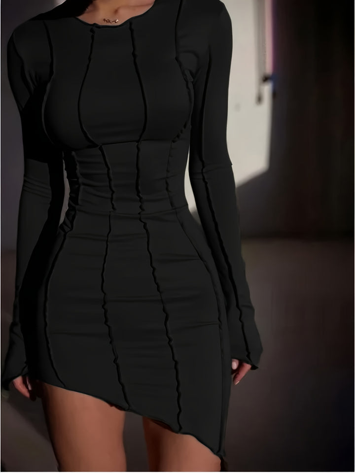 Elara - Long Sleeve Asymmetrical Bodycon Mini Dress