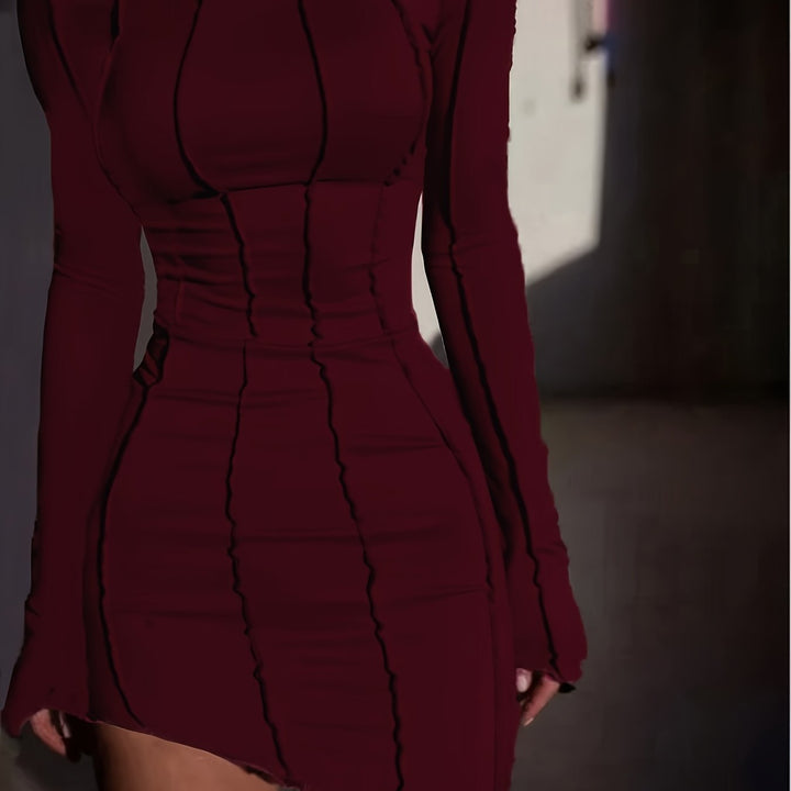 Elara - Long Sleeve Asymmetrical Bodycon Mini Dress