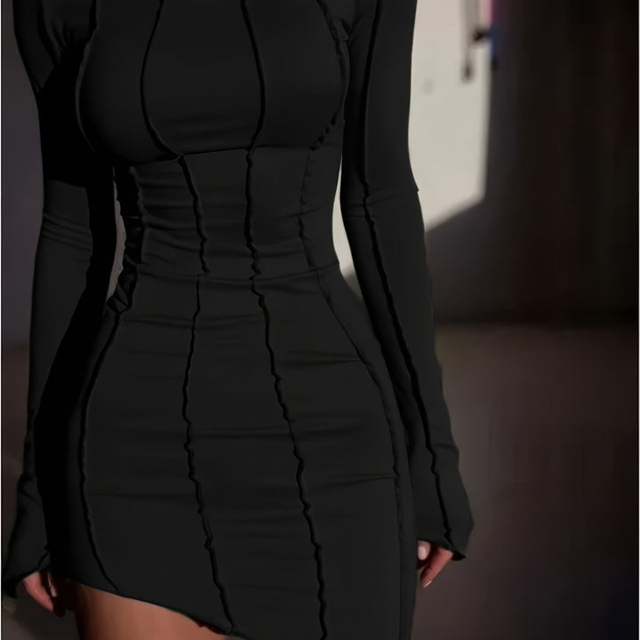 Elara - Long Sleeve Asymmetrical Bodycon Mini Dress