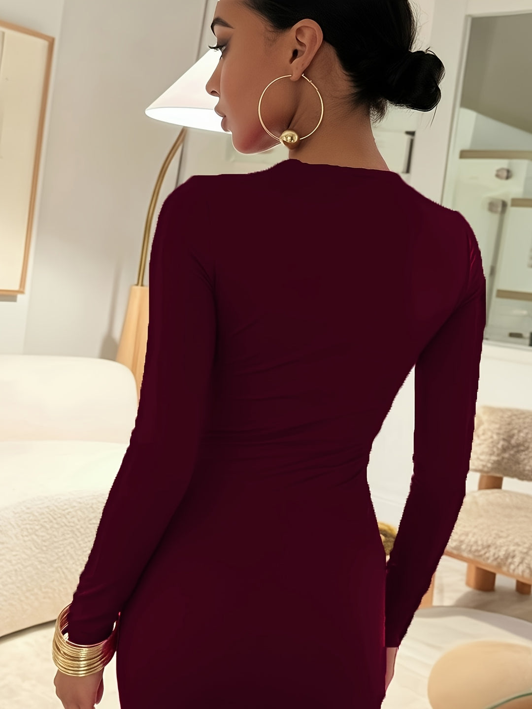 Elara - Long Sleeve Asymmetrical Bodycon Mini Dress