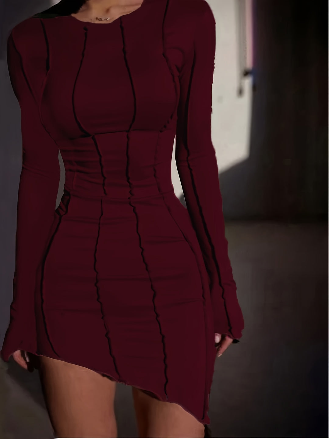 Elara - Long Sleeve Asymmetrical Bodycon Mini Dress