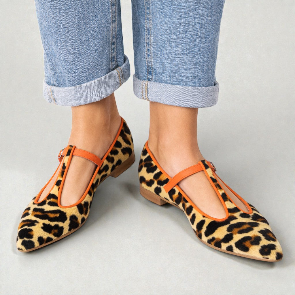 Lulu -  LEOPARD T-STRAP FLATS