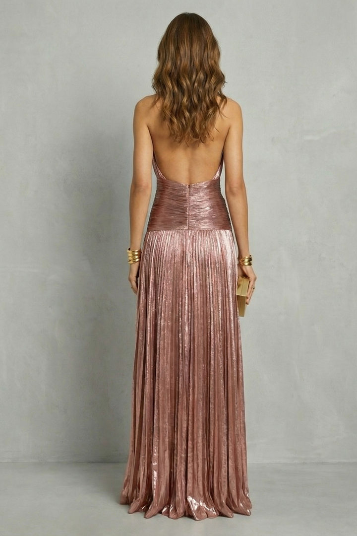 Luminara | Metallic draped elegance|  Maxi dress