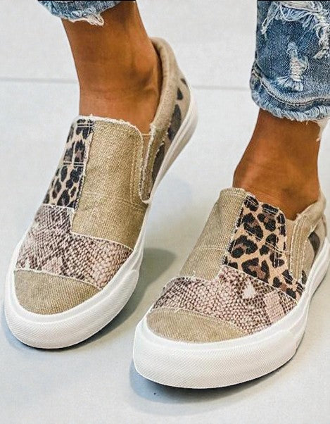 Quinny - Casual Leopard Print Canvas Loafers