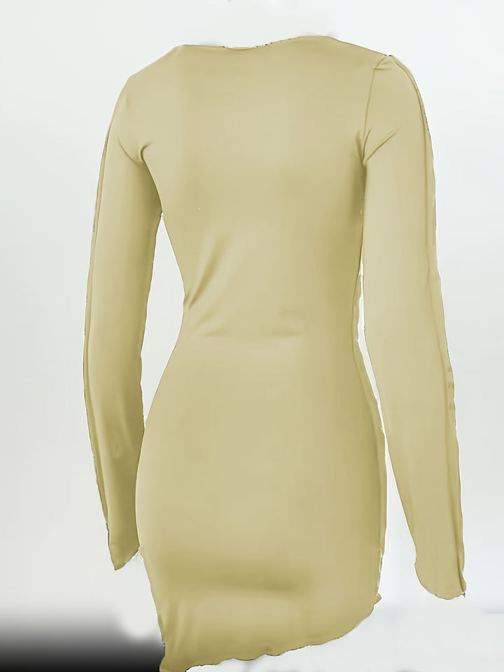 Elara - Long Sleeve Asymmetrical Bodycon Mini Dress
