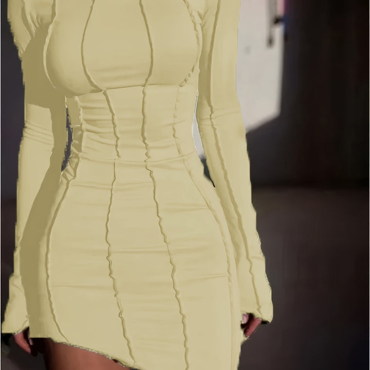 Elara - Long Sleeve Asymmetrical Bodycon Mini Dress