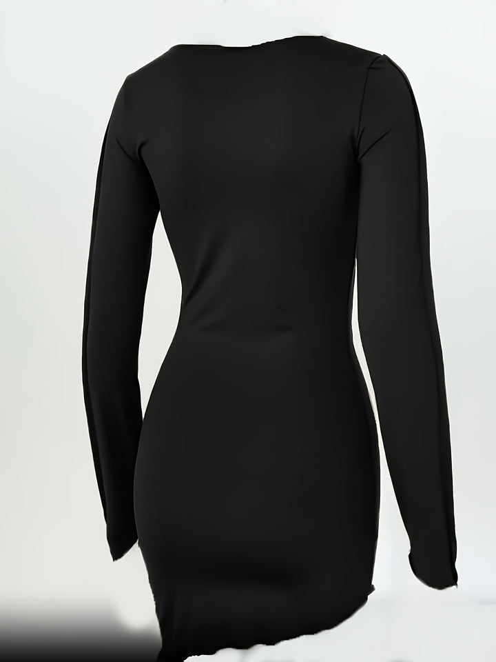 Elara - Long Sleeve Asymmetrical Bodycon Mini Dress