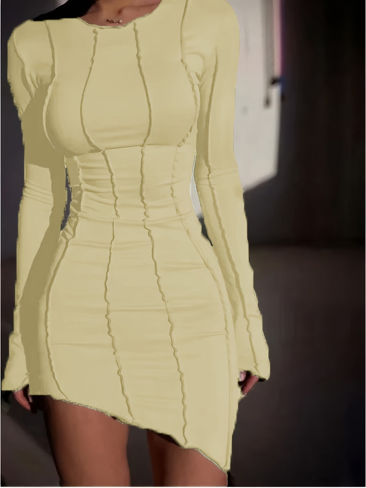 Elara - Long Sleeve Asymmetrical Bodycon Mini Dress