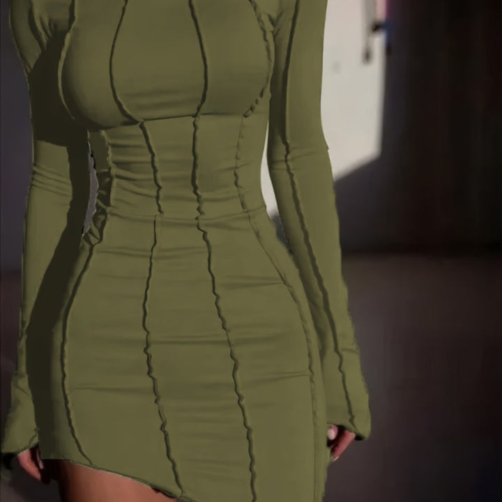 Elara - Long Sleeve Asymmetrical Bodycon Mini Dress