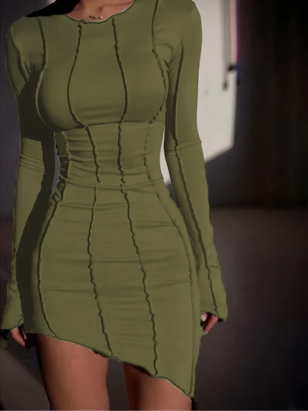 Elara - Long Sleeve Asymmetrical Bodycon Mini Dress