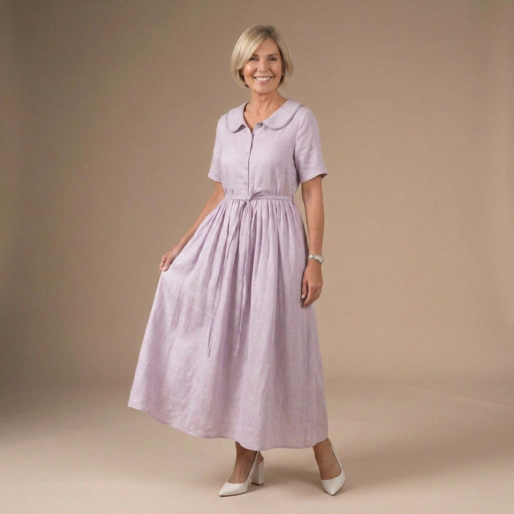 Isla Dress | Elegant Cotton Linen Mid Sleeve Dress