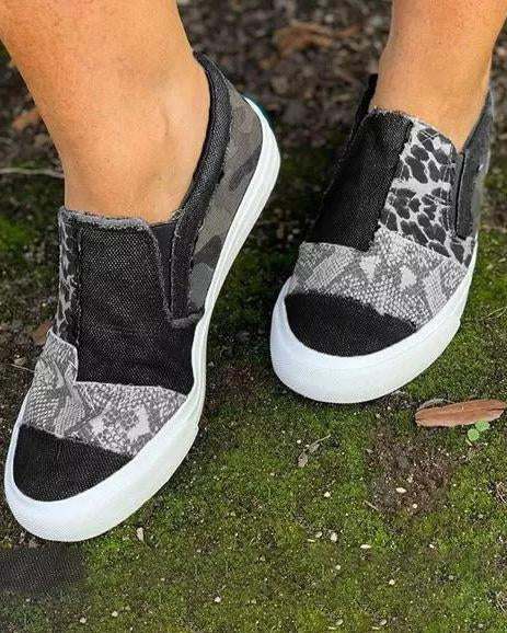 Quinny - Casual Leopard Print Canvas Loafers