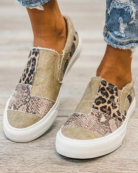 Quinny - Casual Leopard Print Canvas Loafers