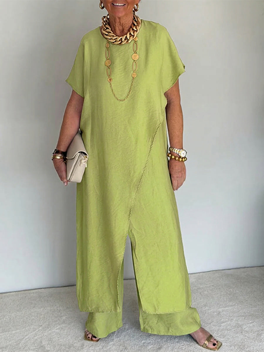Olivia | Cozy Loose Fit Two-Piece Set - Casual Retro Cotton Blend Outfit